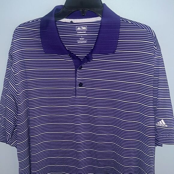Adidas Men’s ClimaLite purple striped Golf Shirt size L - Picture 3 of 9